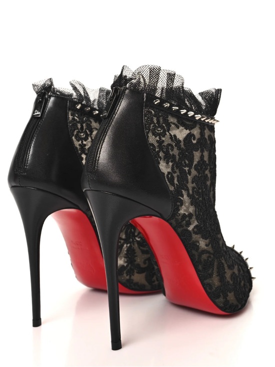 Christian Louboutin Shoes - Christian Louboutin Black Lace Ankle Boots with Red Sole